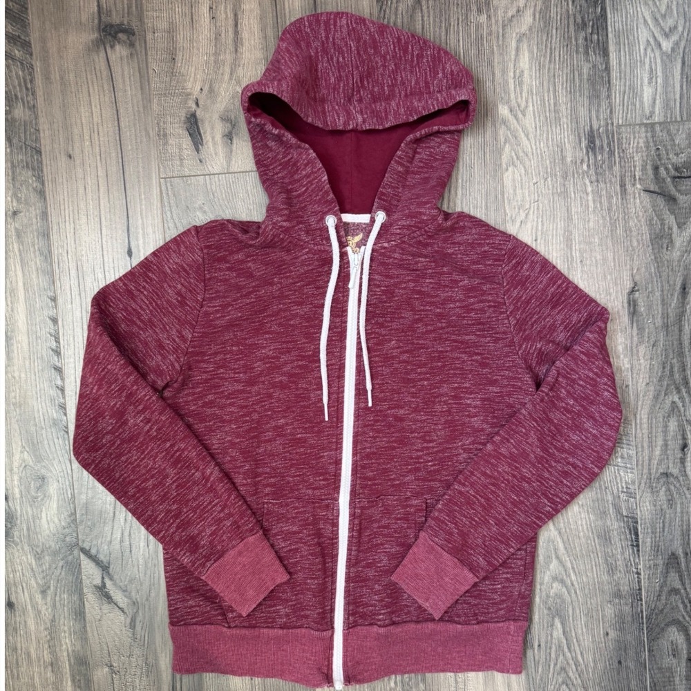 Faded Glory Girls Hoodie Burgundy Marled Zip Up Hooded Sweatshirt Size S 4-6